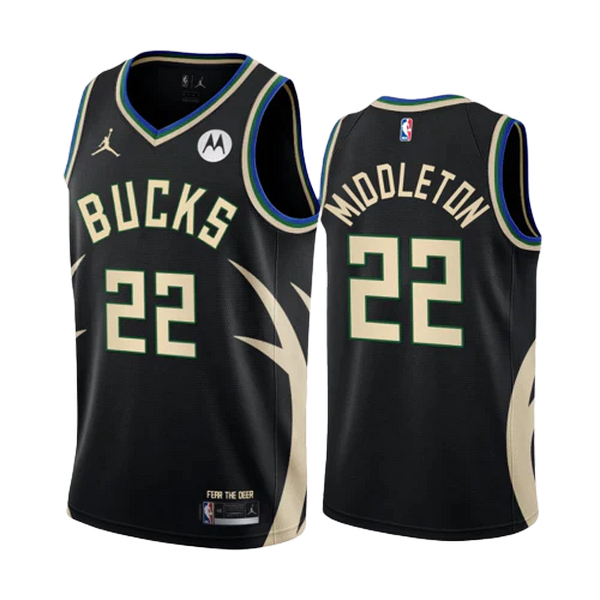 Milwaukee Bucks Trikot Khris Middleton 22 Jordan 2022-23 Statement Edition Schwarz Swingman - Herren